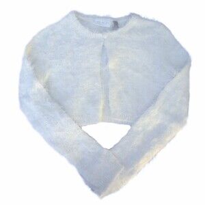 Children's Place White Fuzzy Cropped Cover Up Cardigan Sweater sz Med 7/8 Girls